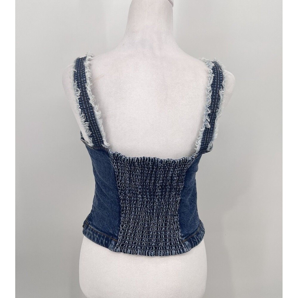 Anthropologie Pilcro Denim Tank Top Womens Size 6 Blue Cropped Smocked Festival - Picture 3 of 15